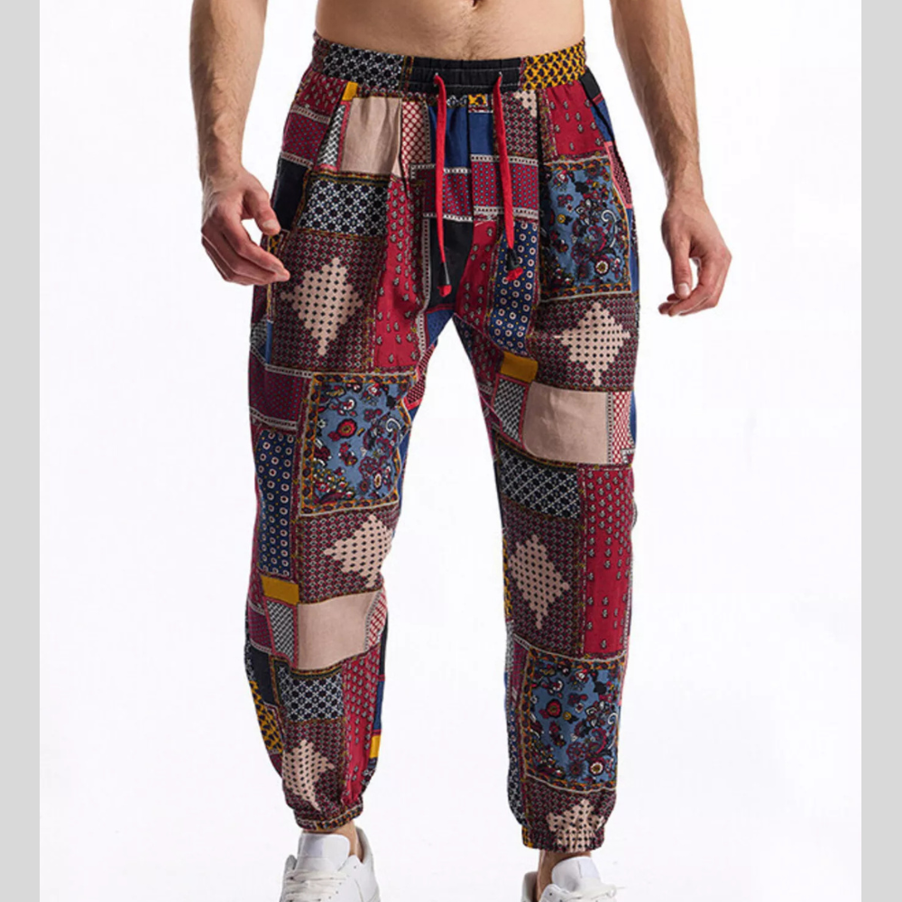 Men's Full Size Printed Drawstring Casual Pants Plus Size