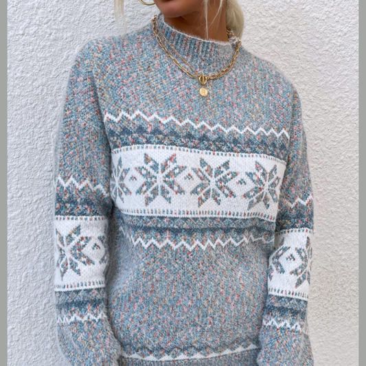 Snowflake Pattern Mock Neck Sweater