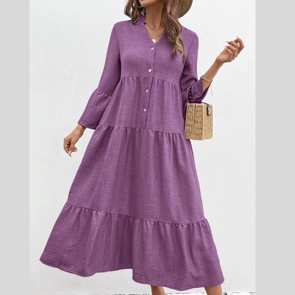 Ruffle Hem Button Front Tiered Dress