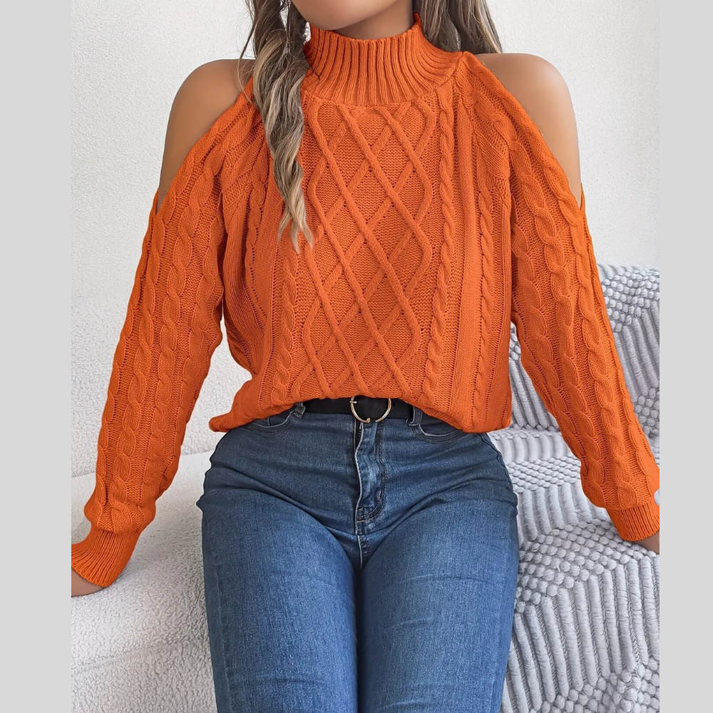 Cold-Shoulder Cable Knit Sweater