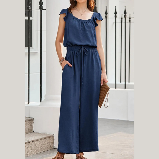Ruffled Cap Sleeve Wide Leg Jumpsuit