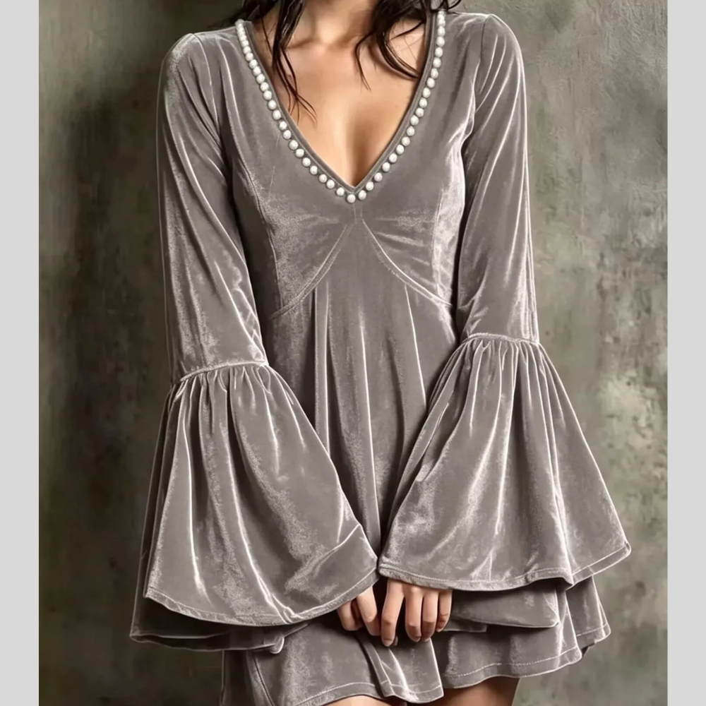 Velvet Flare Sleeve Mini Dress