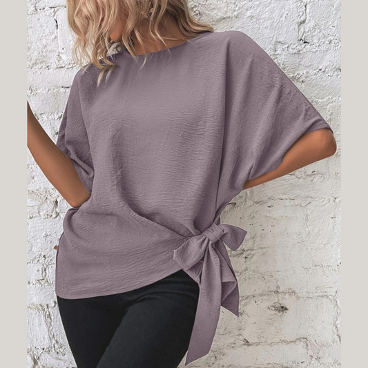 Knotted Round Neck Half Sleeve Blouse