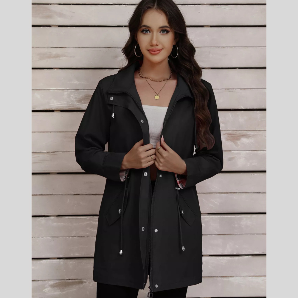 Drawstring Snap-Down Trench Coat