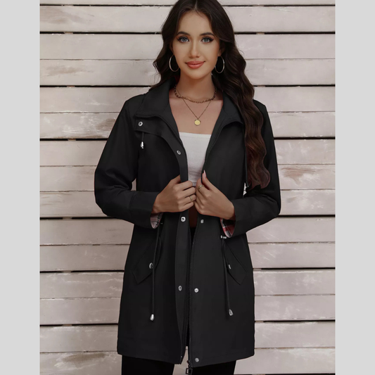 Drawstring Snap-Down Trench Coat