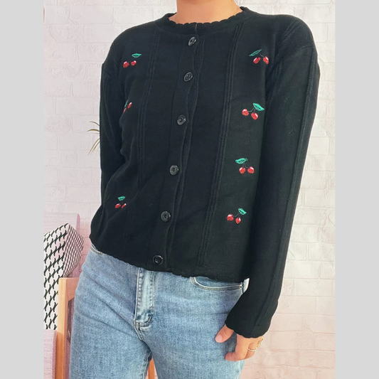 Cherry Embroidered Button Up Cardigan