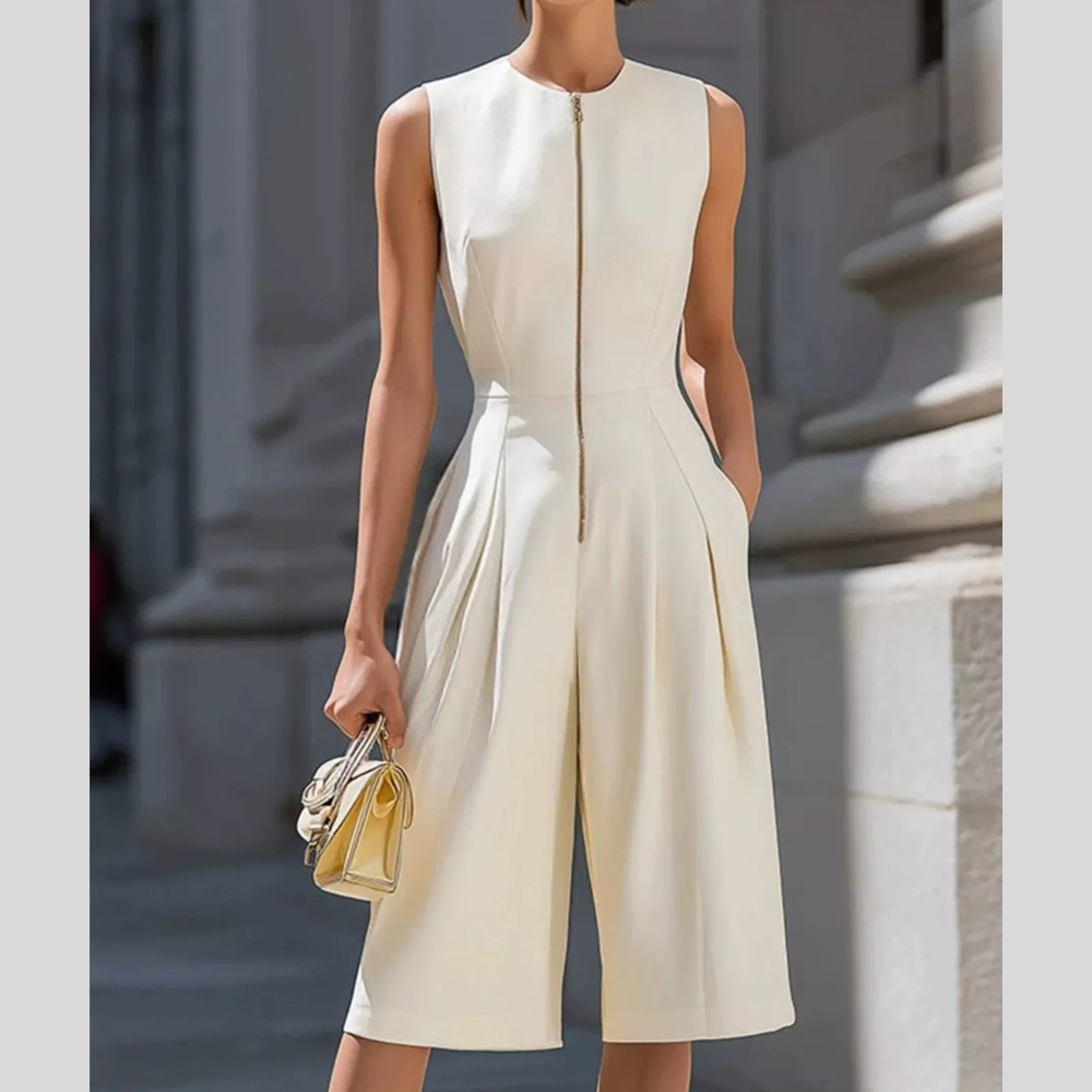 Sleeveless Wide-Leg Zipper Front Jumpsuit