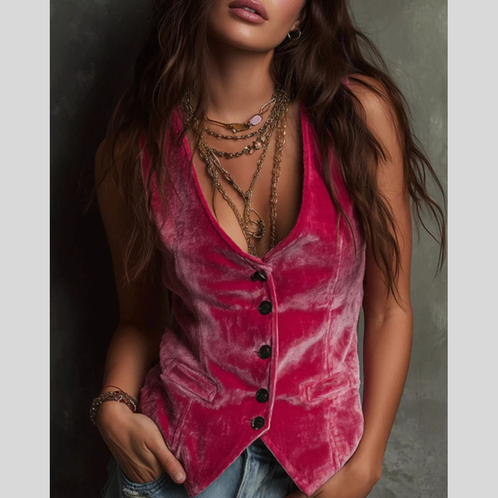 Velvet Button-Down Vest Coat