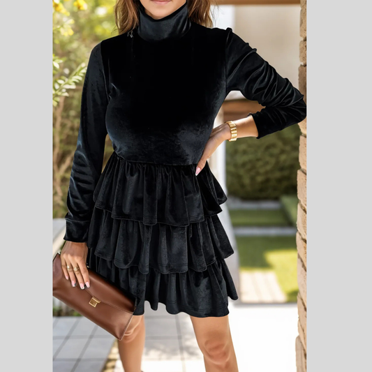 Layered Ruffle Long Sleeve Mini Dress