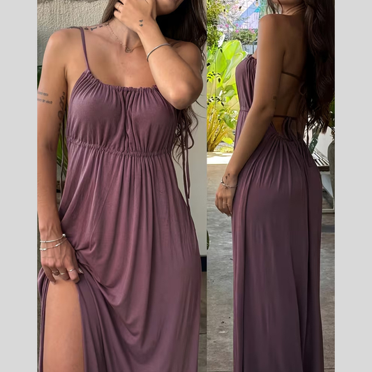 Full Size Backless Spaghetti Strap Slit Maxi Dress Plus Size