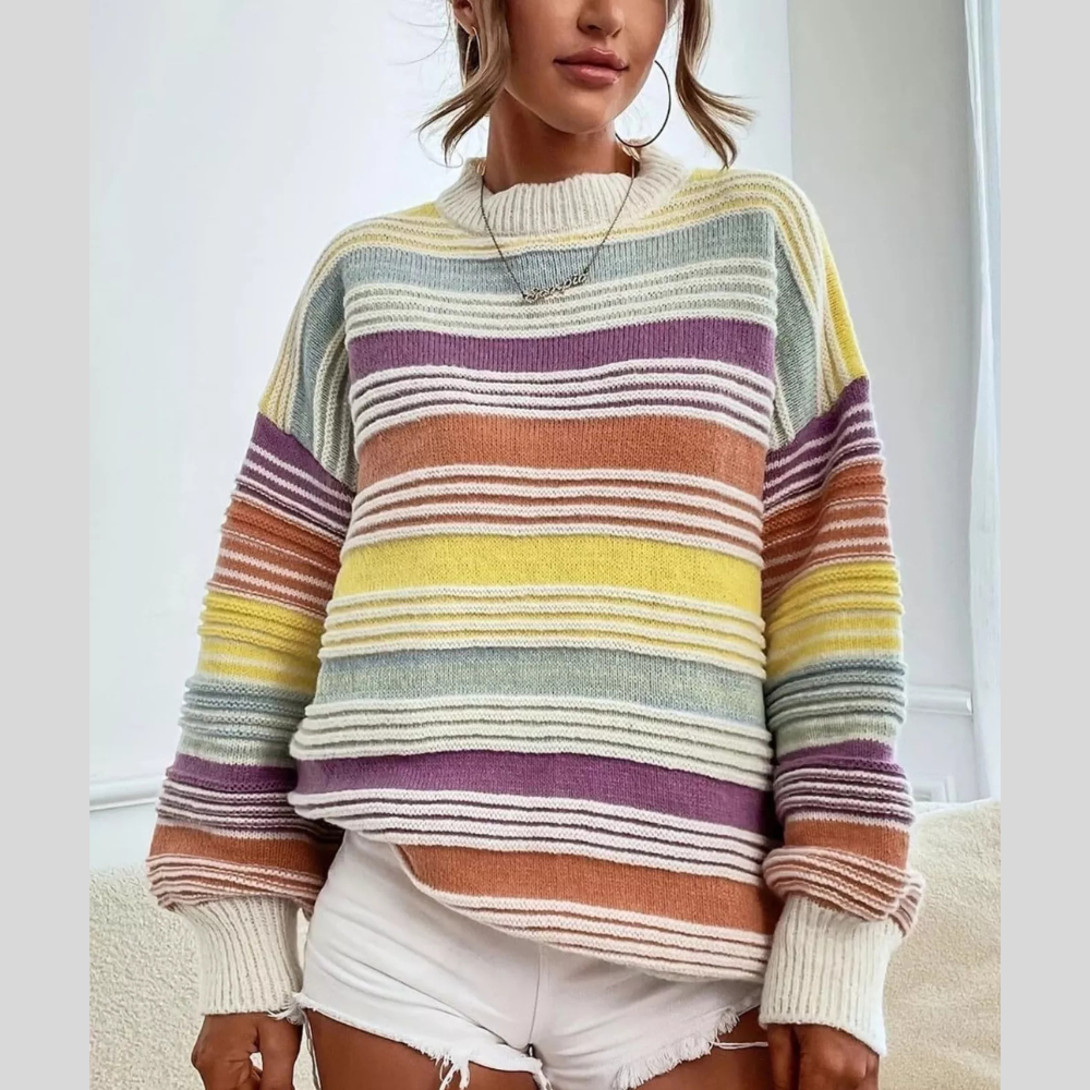 Rainbow Striped Drop Shoulder Oversized Sweater