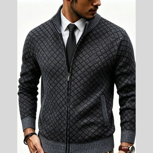 Men's Plus Size Geometric Patterned Full-Zip Cardigan