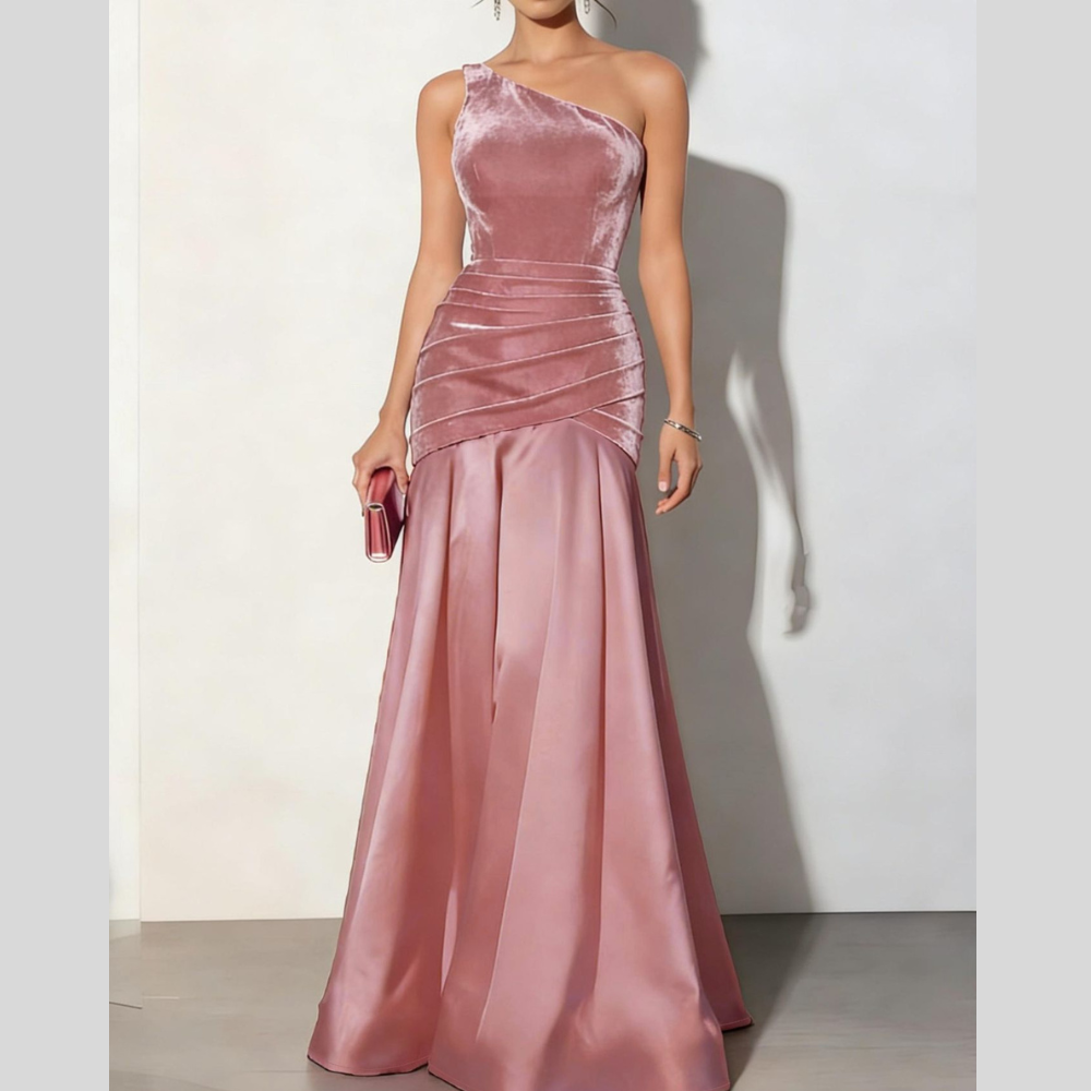 Velvet One-Shoulder Mermaid Maxi Dress