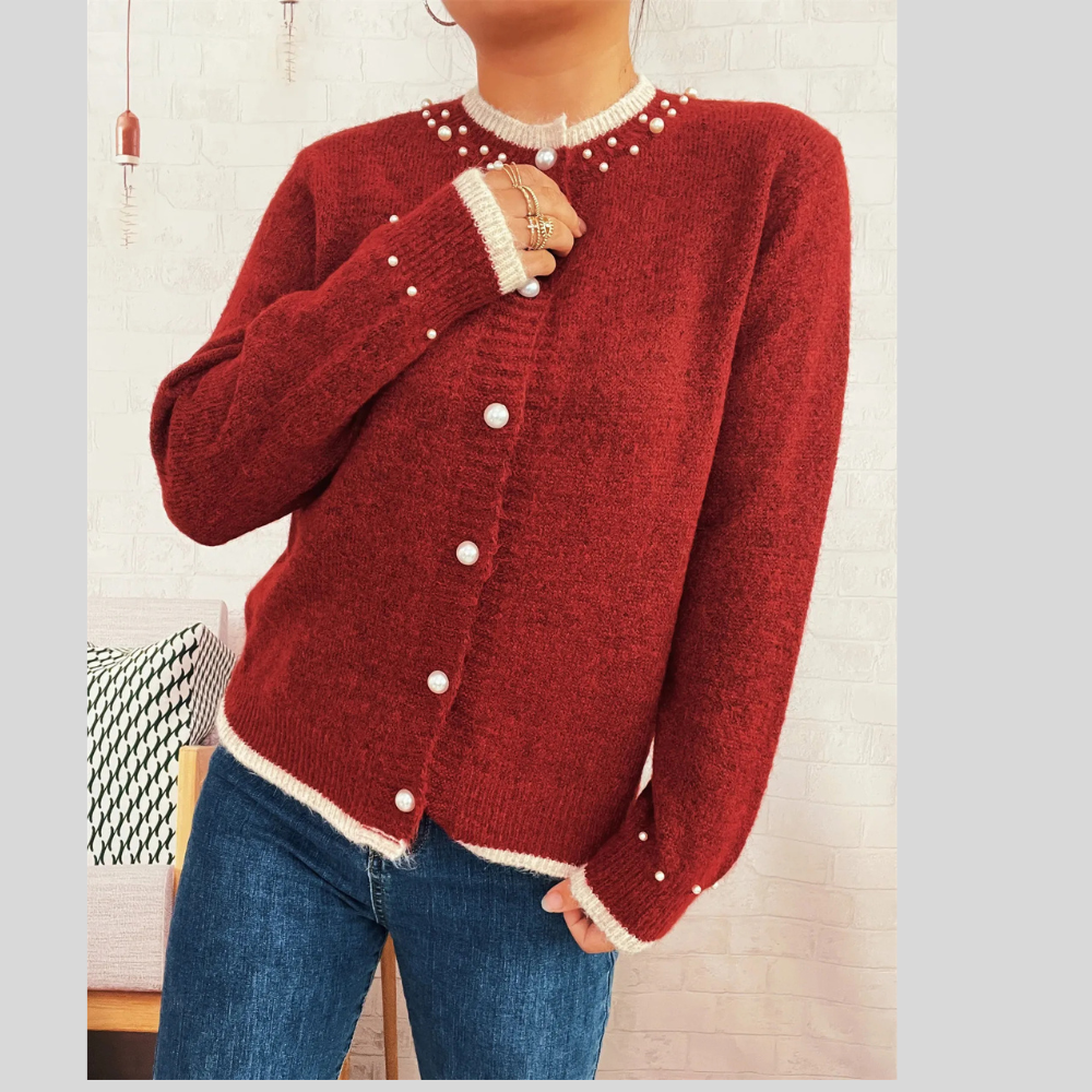 Pearl Embellished Button-Front Cardigan