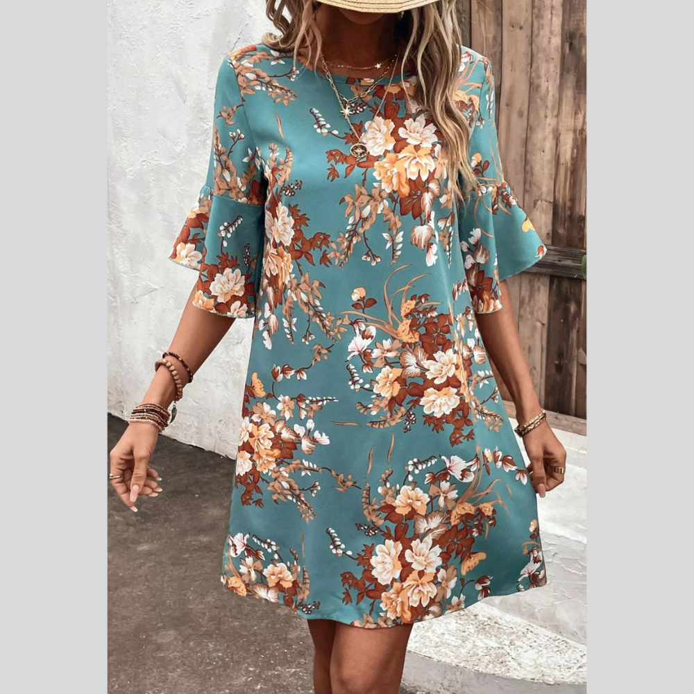 Floral Print Flounce Sleeve Casual Dress