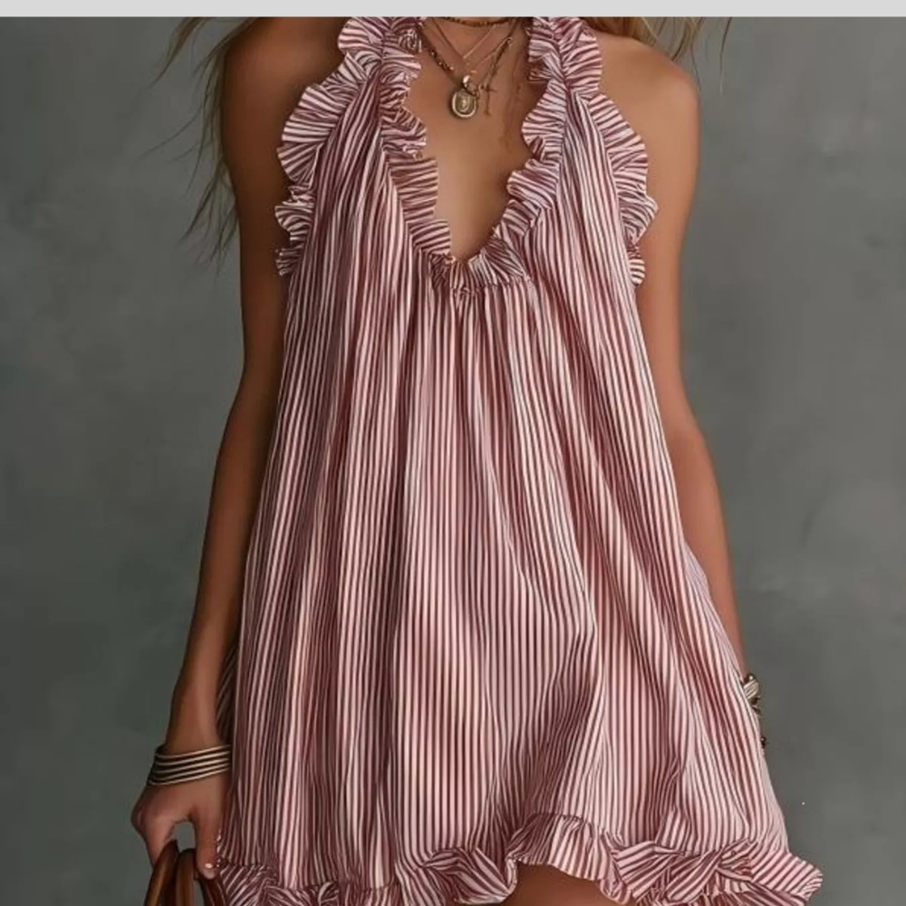 Full Size Ruffled Trim Halter Neck Mini Dress Plus Size