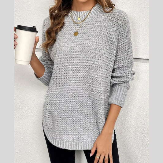 Cozy Waffle Knit Round Neck Sweater