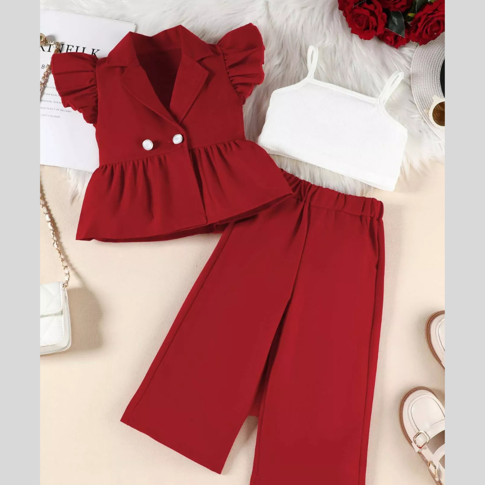 Children's Cami & Ruffle Sleeve Top & Wide Leg Pants Set