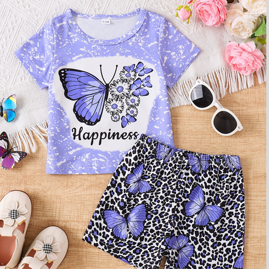 Children's Butterfly Round Neck Tee and Shorts Set