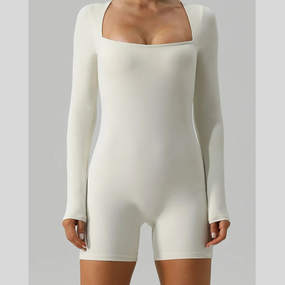Square Neck Long Sleeve Active Romper