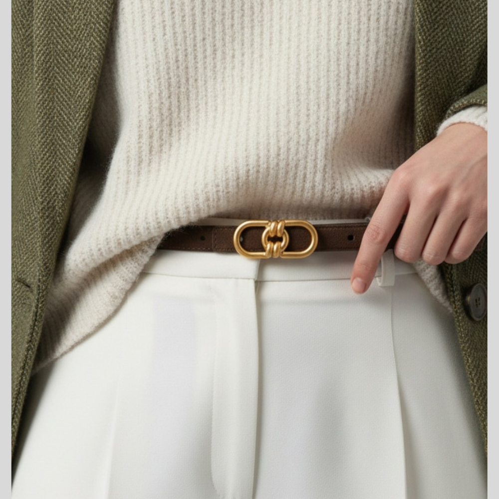 Golden Buckle Leather Belt