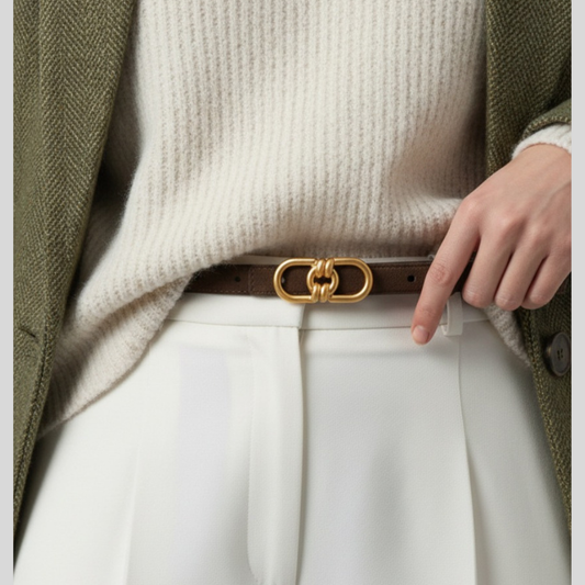 Golden Buckle Leather Belt