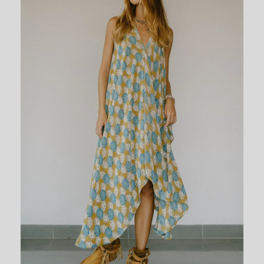 Asymmetrical Hem Printed Halter Neck Dress