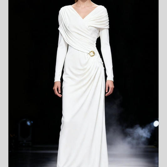 Ruched Draped Long Sleeve Maxi Dress