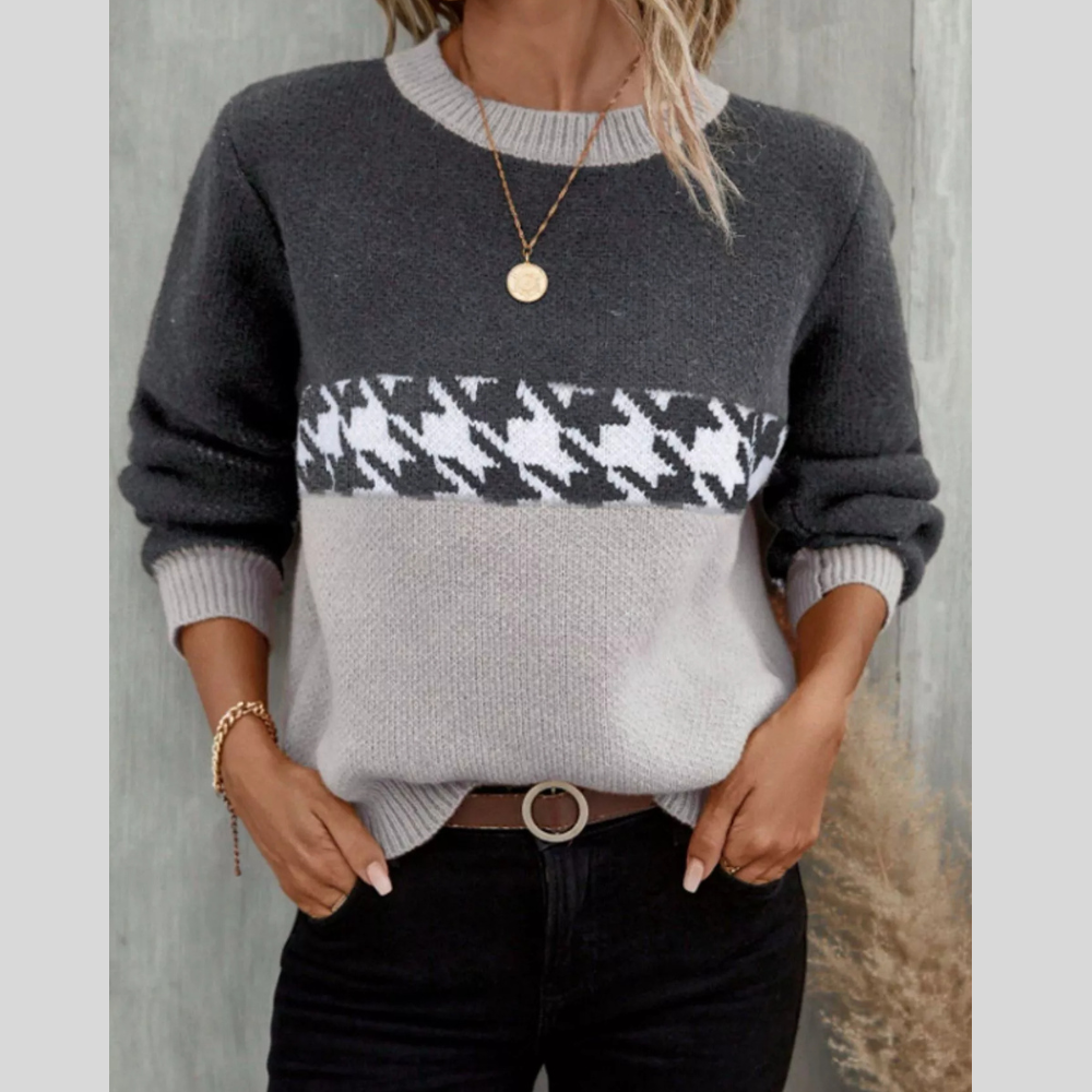 Color Block Houndstooth Sweater