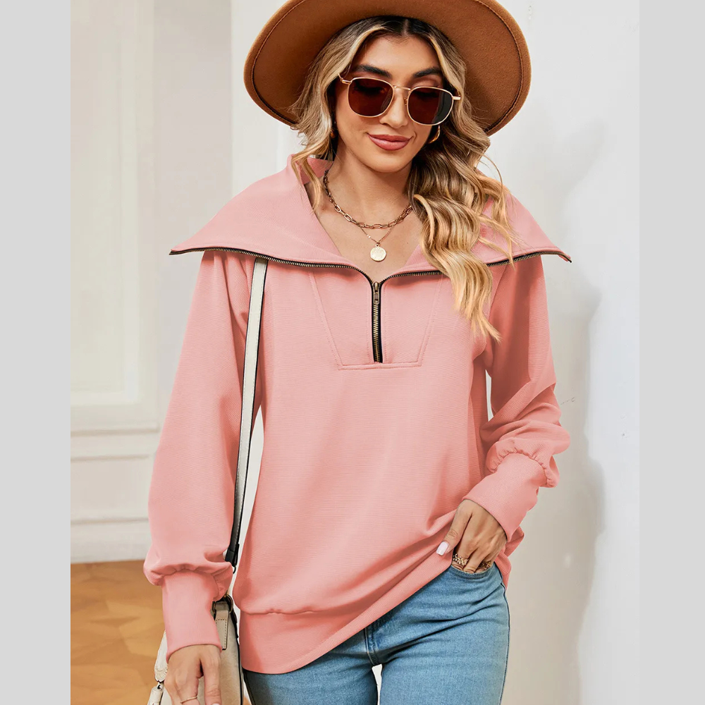 Half Zip Lantern Sleeve Sweatshirt
