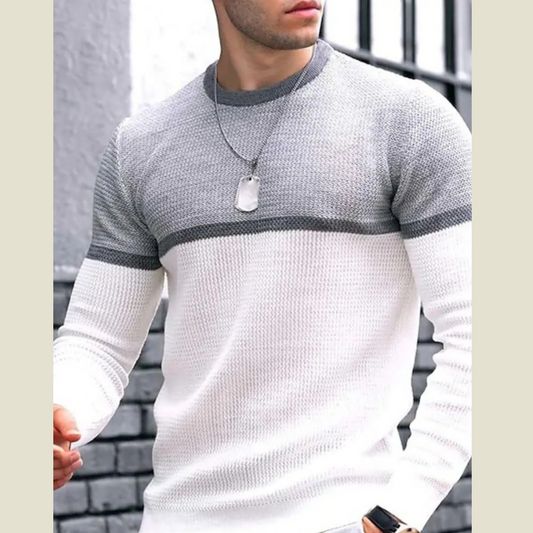 Men's Full Size Contrast Round Neck Long Sleeve T-Shirt