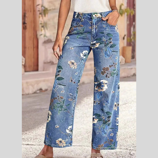 Floral Print Wide Leg Jeans