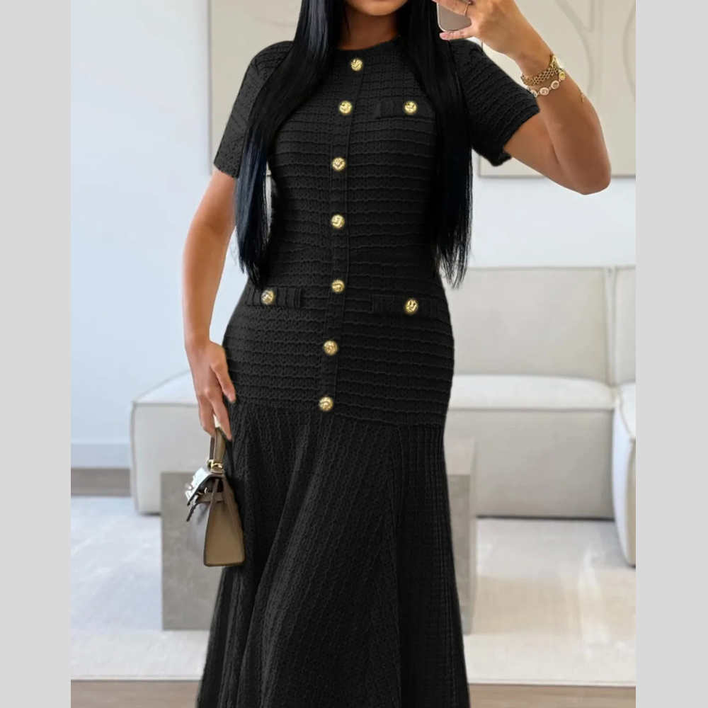 Textured Knit Short Sleeve Dress