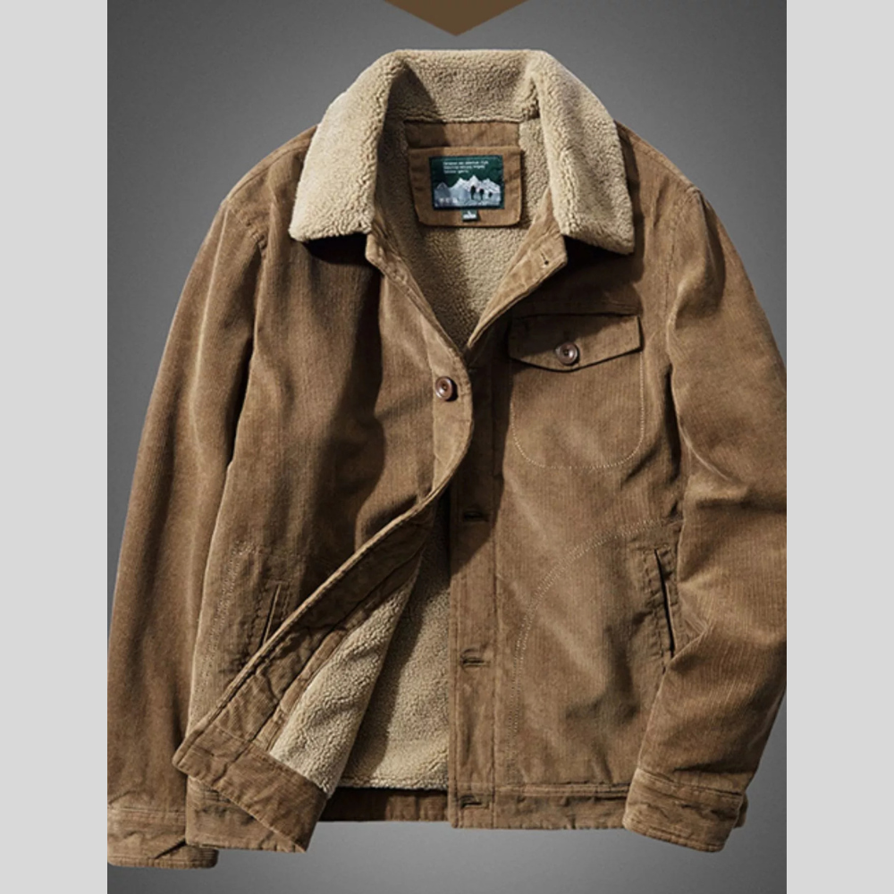 Men's Plus Size Sherpa Corduroy Button Up Jacket
