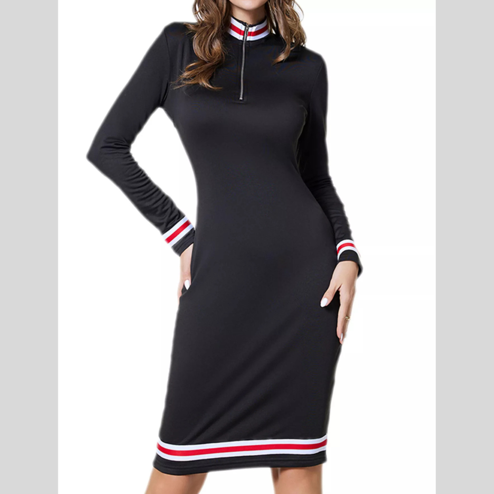 Striped Long Sleeve Bodycon Midi Dress