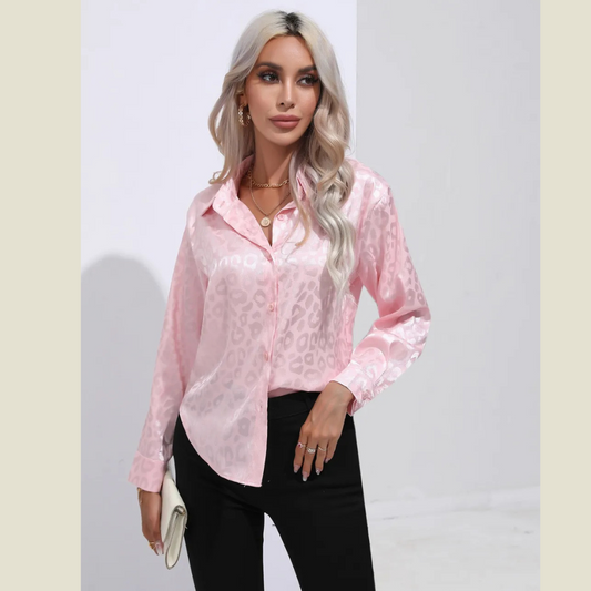 Leopard Collared Neck Long Sleeve Shirt