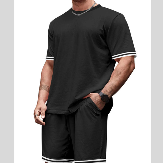 Men's Full Size Striped Short Sleeve Tee and Shorts Set Plus Size