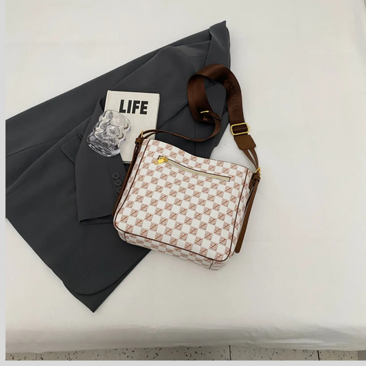 Checkered Pattern Shoulder Bag with Adjustable Strap