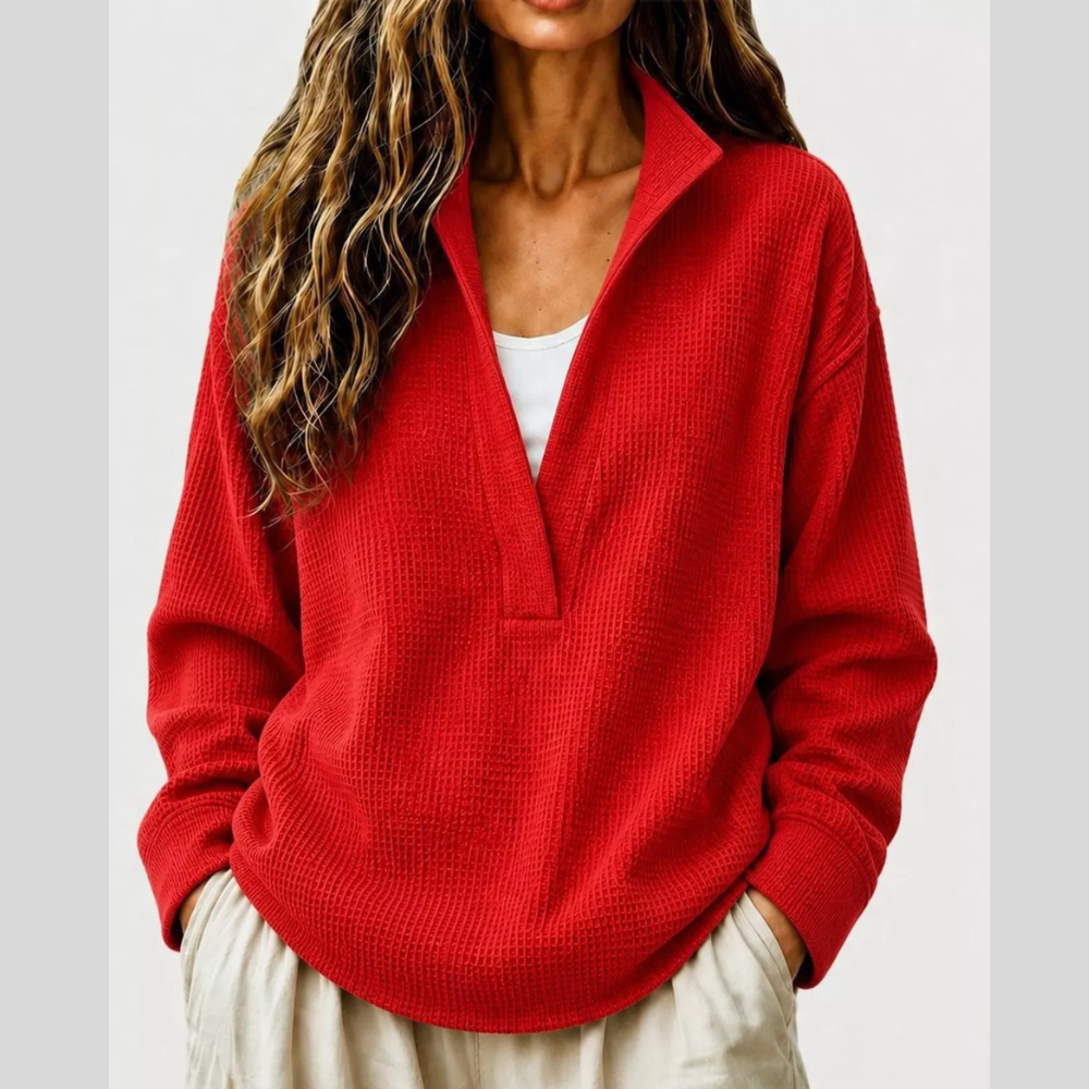 Full Size Waffle Knit Dropped Shoulder Sweatshirt Plus Size