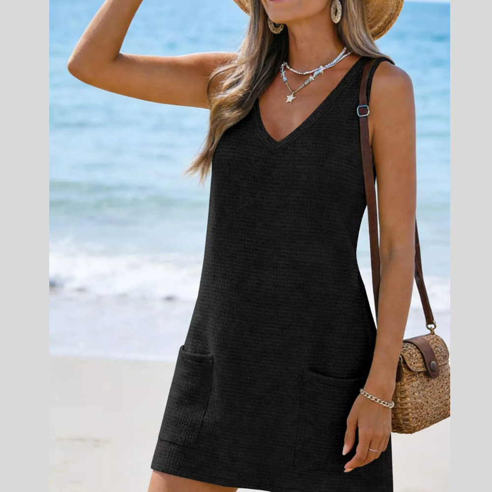 V-Neck Sleeveless Dress with Pockets