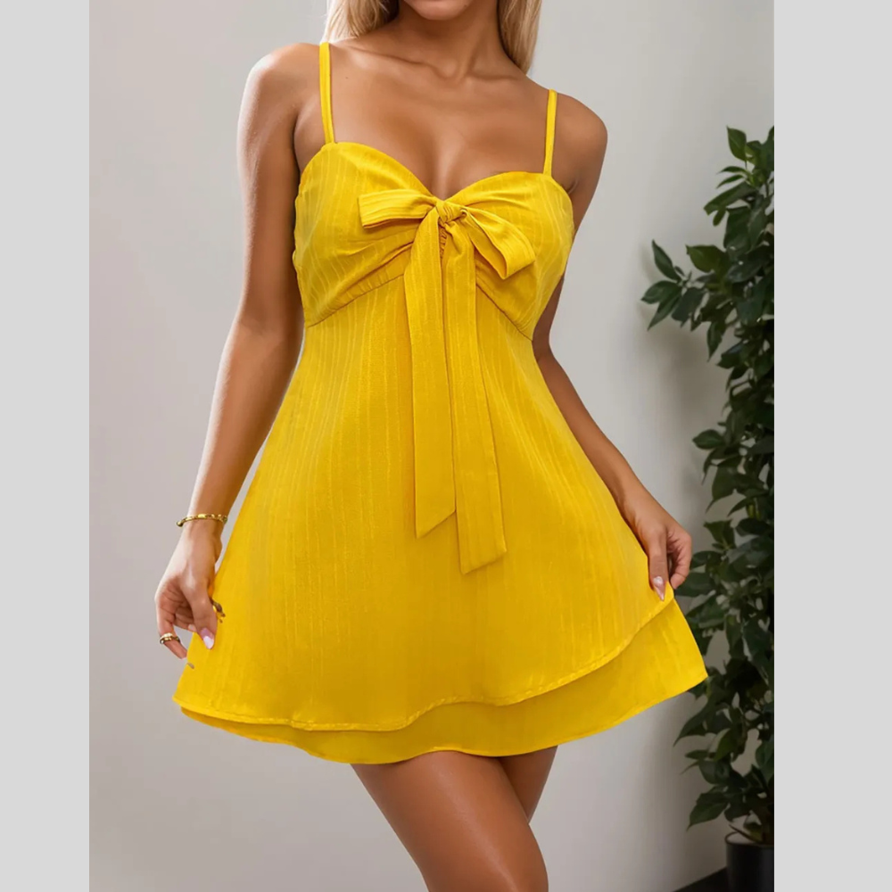 Layered Sweetheart Neck Bow Front Mini Cami Dress