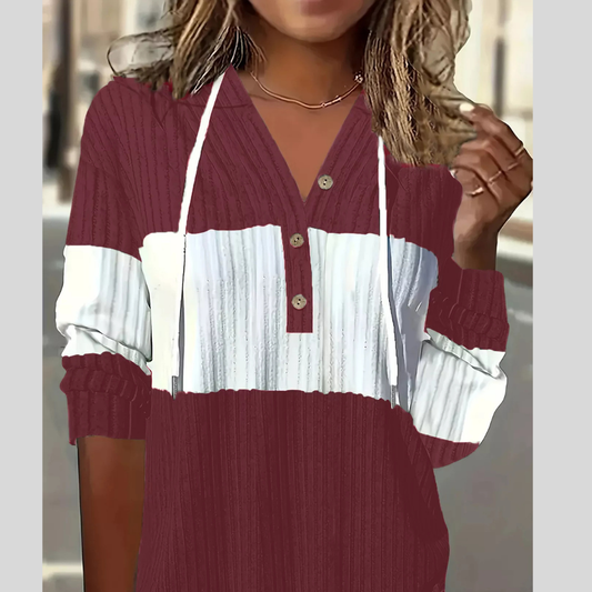 Color Block Drawstring Long Sleeve Hoodie