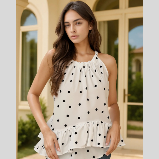 Ruffled Printed Halter Neck Cami Top