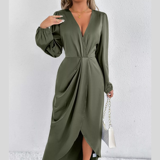 Satin Balloon Sleeve Midi Dress