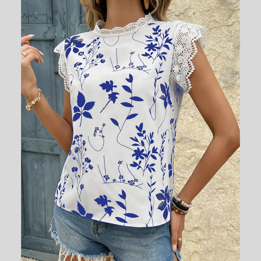 Lace Trim Sleeveless Blouse