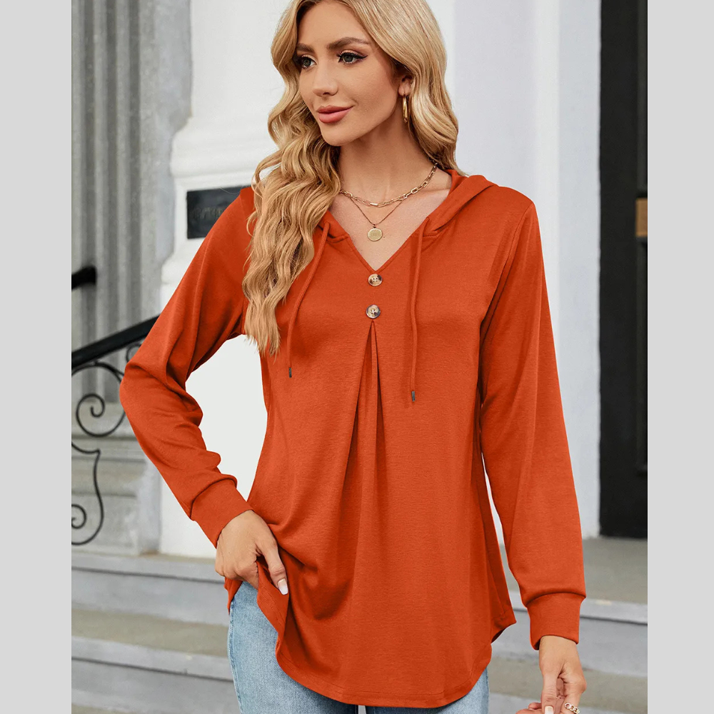Decorative Button Drawstring Long Sleeve Hoodie