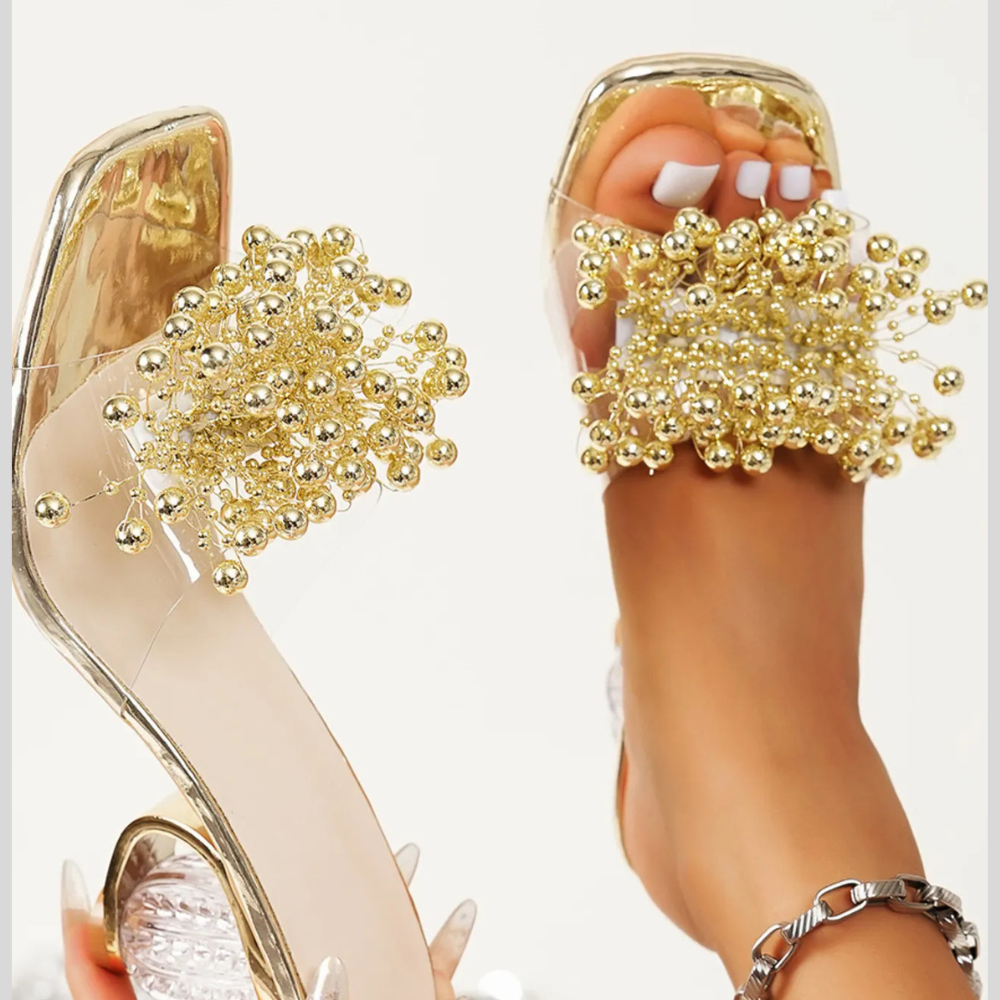 Pearl Embellished Clear Strap Sandals