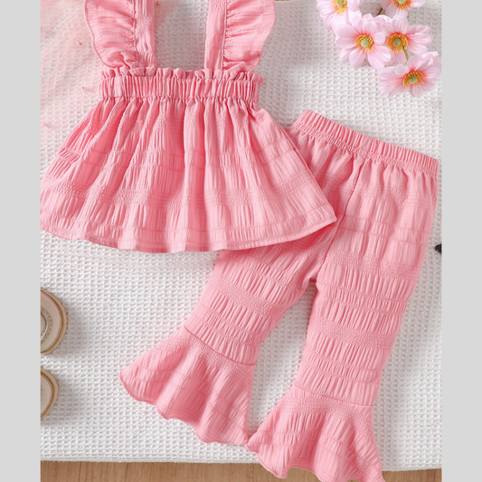 Children's Ruffled Trim Textured Top and Pants Set