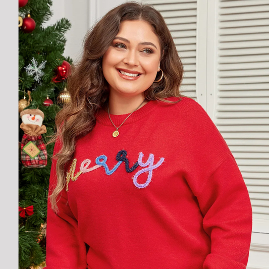 Plus Size MERRY Round Neck Long Sleeve Sweater