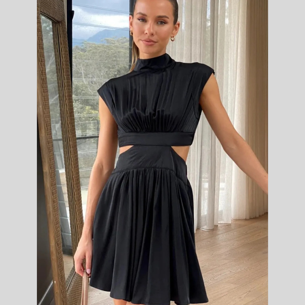 Cutout Ruched Mock Neck Mini Dress